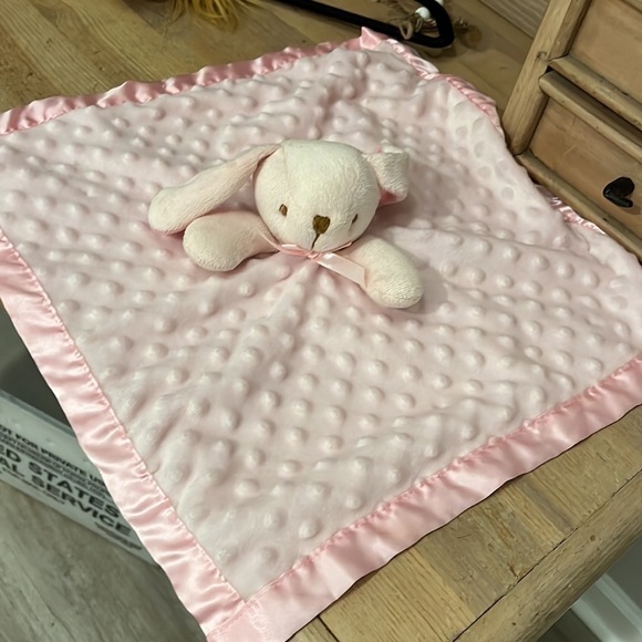 Baby Bunny Security Blanket Lovey Pro Goleem Pink Satin Minky Dot Popcorn - Picture 4 of 6